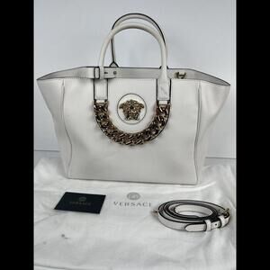 Versace La Medusa Medium Tote Bag White Gold Leather